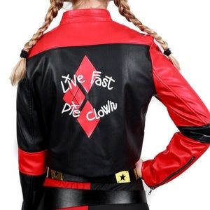 NEW Liberto Harley Quinn Live Fast Die Clown Cropped Costume Moto Biker Jacket S